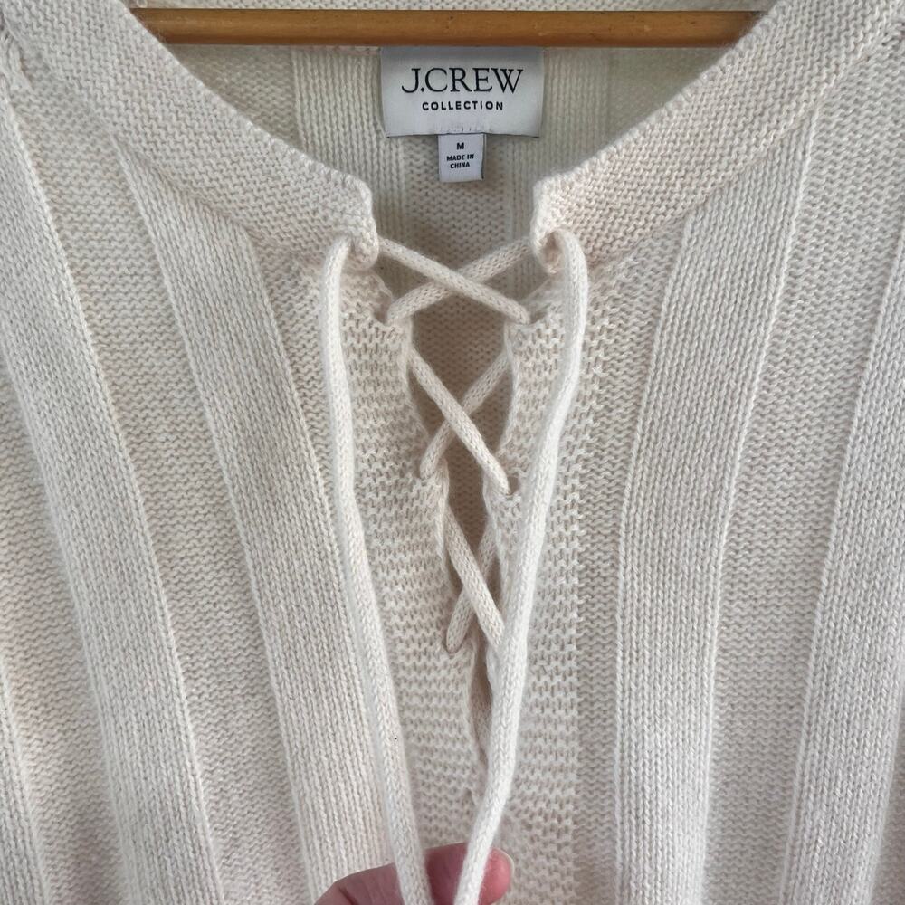 J. Crew Collection Women's 100% Cashmere Lace Up Beach Sweater Cream Size M - Picture 4 of 9